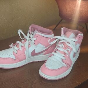 Nike Pink and White High-Top Sneakers